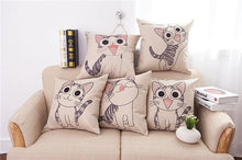 CAT PRINTED COTTON LINEN SOFA CUSHION