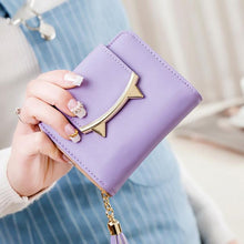CUTE CAT LEATHER TRIFOLD SLIM MINI WALLET