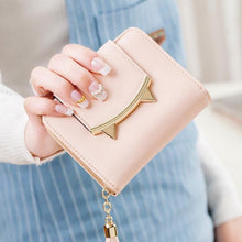 CUTE CAT LEATHER TRIFOLD SLIM MINI WALLET