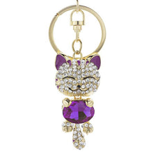 Cute Cat Crystal Rhinestone Keyrings Key Chains Rings Holder Purse Bag For Car Lovely Keychains K218C